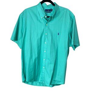 Ralph Lauren Button Down Shirt Twill Green Size XL Extra Large Short Sleeve